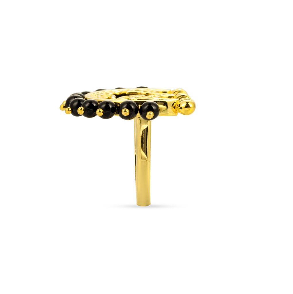 Kahila's Gold - Plated Silver Ring with Black Onyx Stone (KC115)