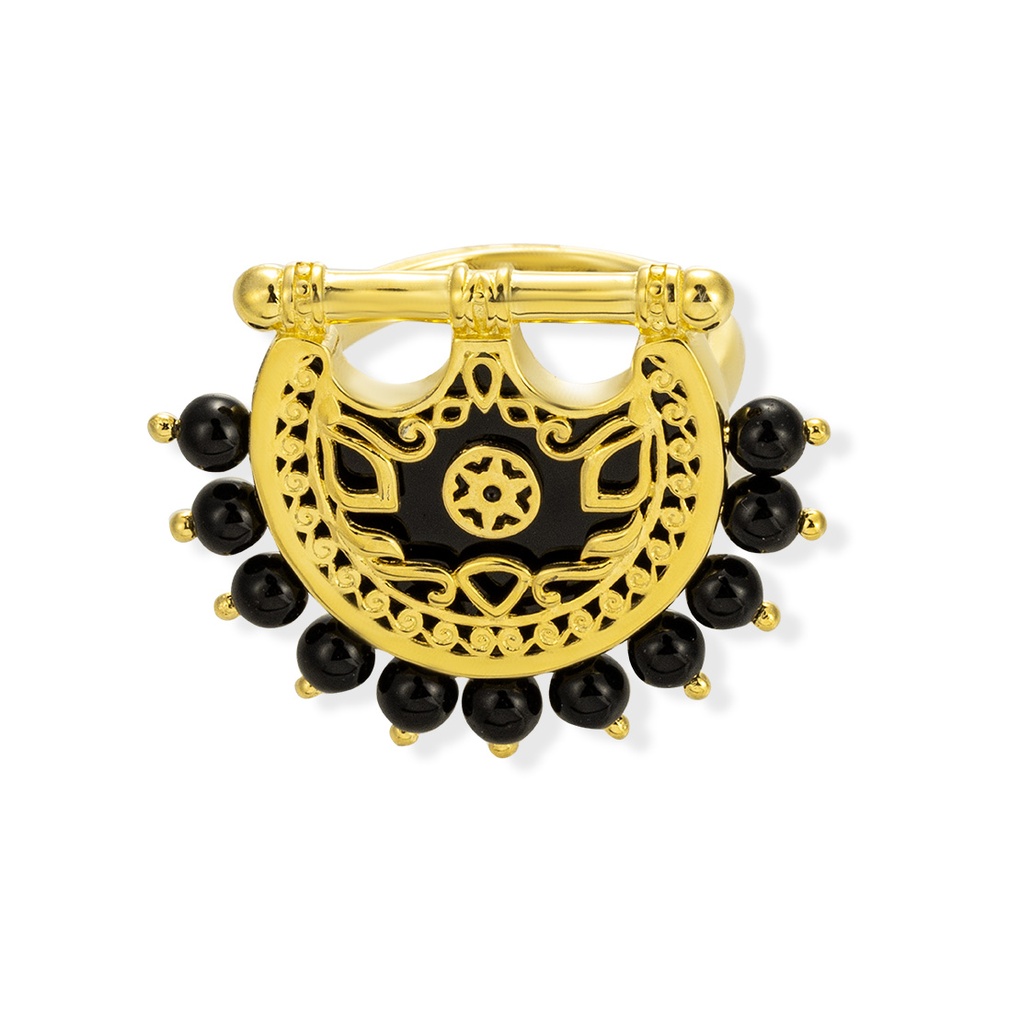 Kahila's Gold - Plated Silver Ring with Black Onyx Stone (KC115)