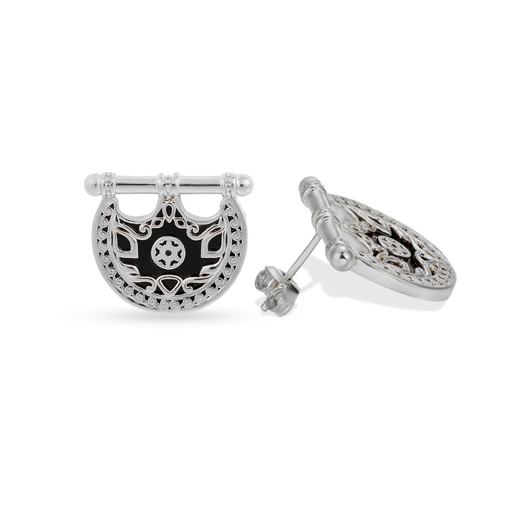 Kahila's Silver Earring with Black Onyx Stone (KC107)