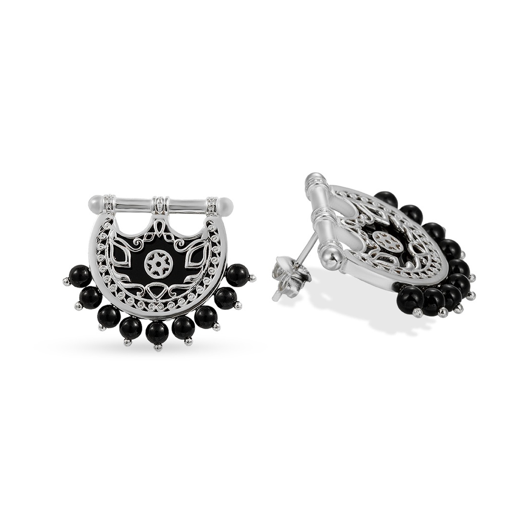 Kahila's Silver Earring with Black Onyx Stone (KC108)