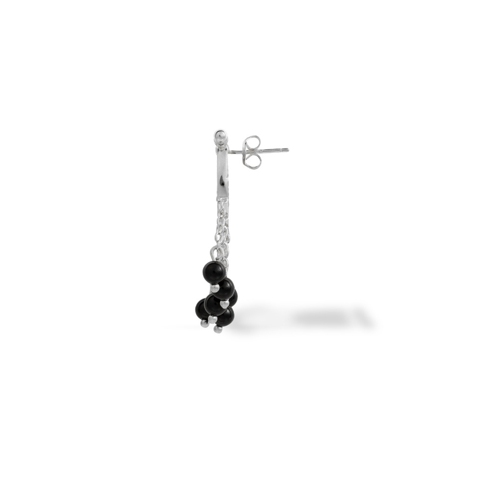 Kahila's Silver Earring with Black Onyx Stone and Drop (KC109)