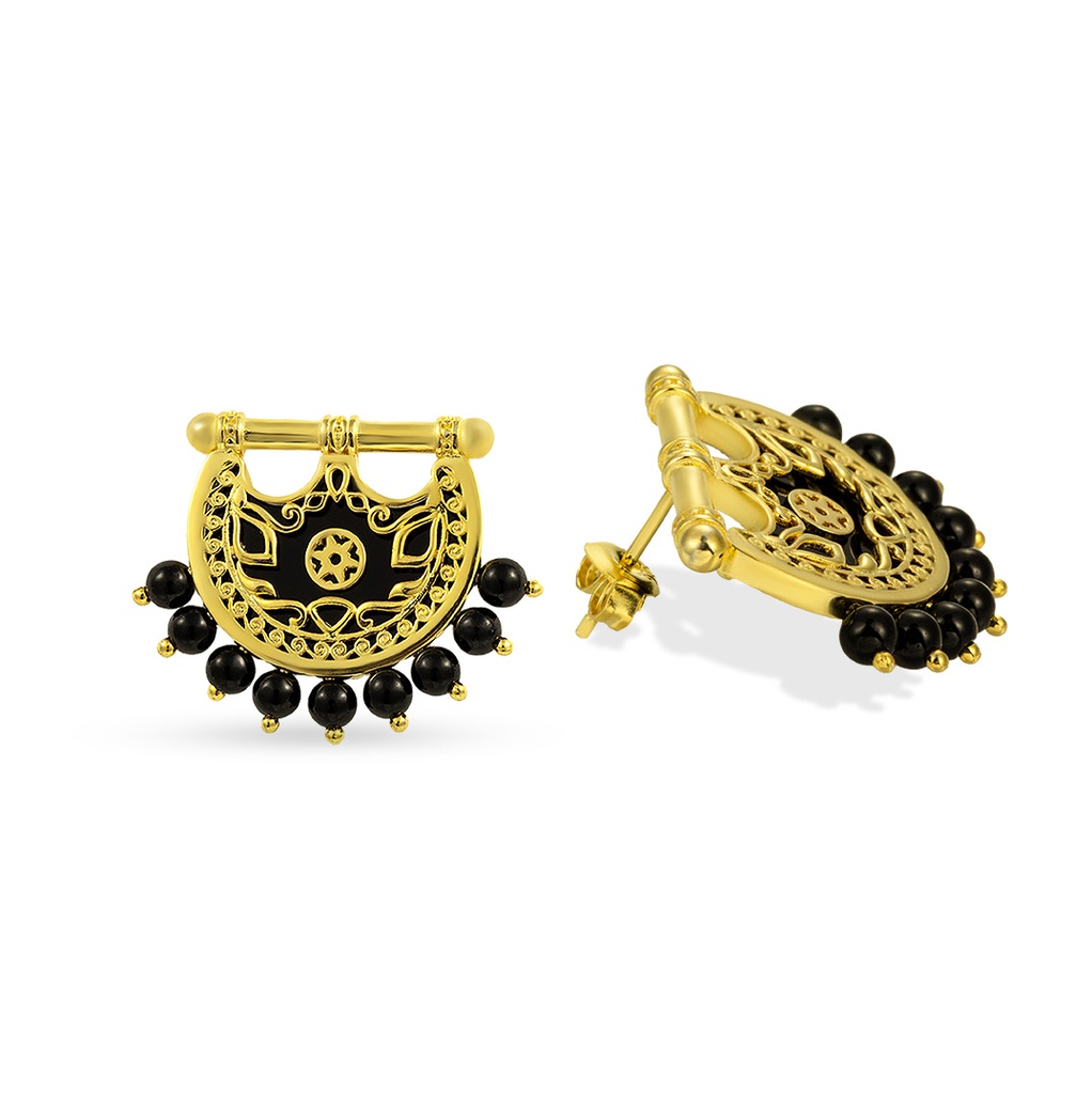 Kahila's Gold - Plated Silver Earring with Black Onyx Stone (KC111)