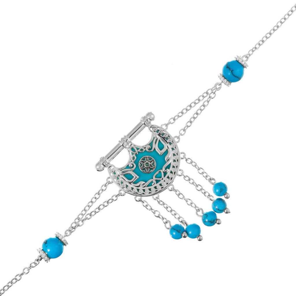 Kahila's Silver Bracelet with Turquoise Stone and Drop (KC73)
