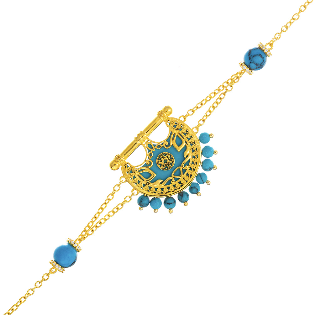 Kahilah's Gold-Plated Silver Bracelet with Turquoise Stone (KC85)