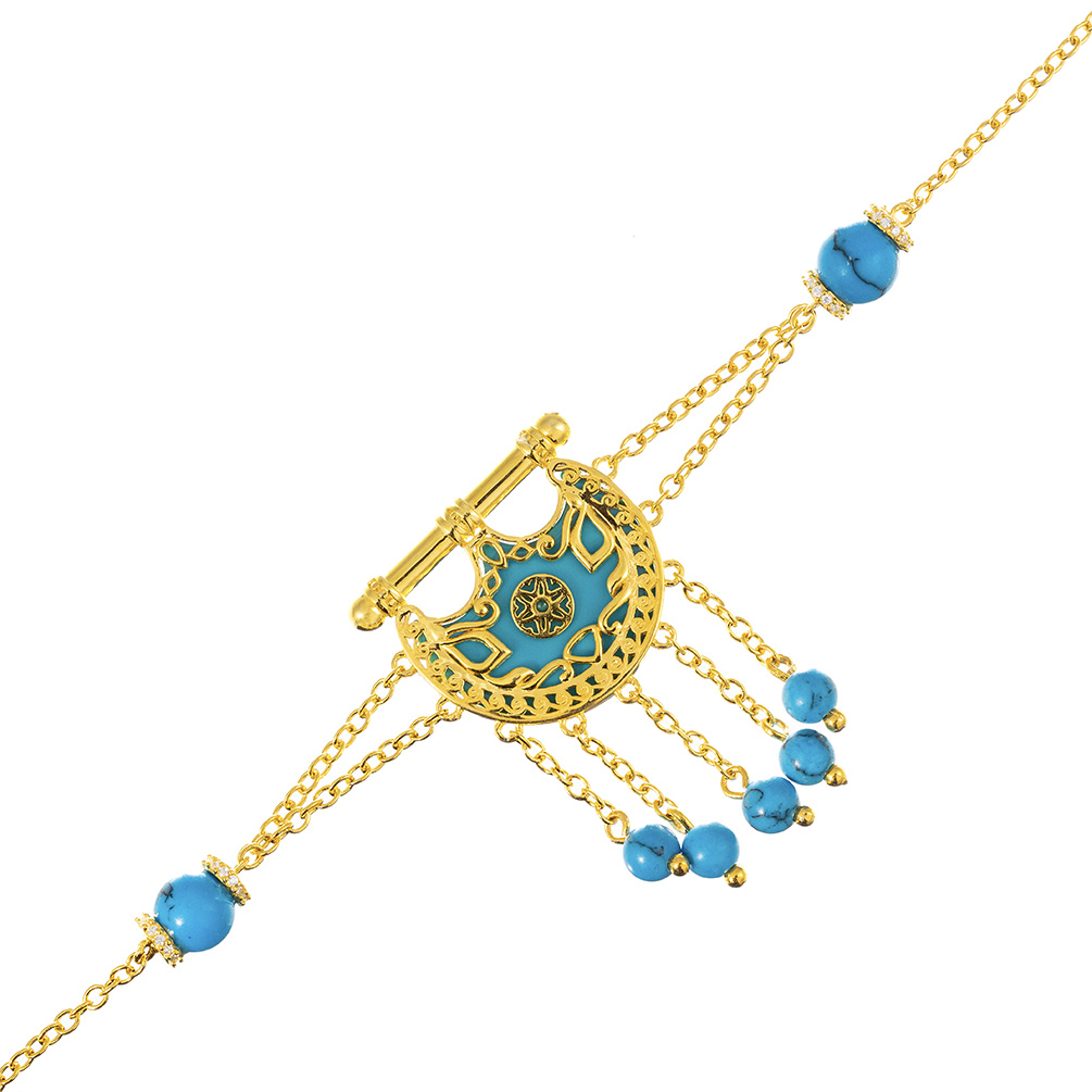 Kahilah's Gold-Plated Silver Bracelet with Turquoise Stone and Drops (KC84)