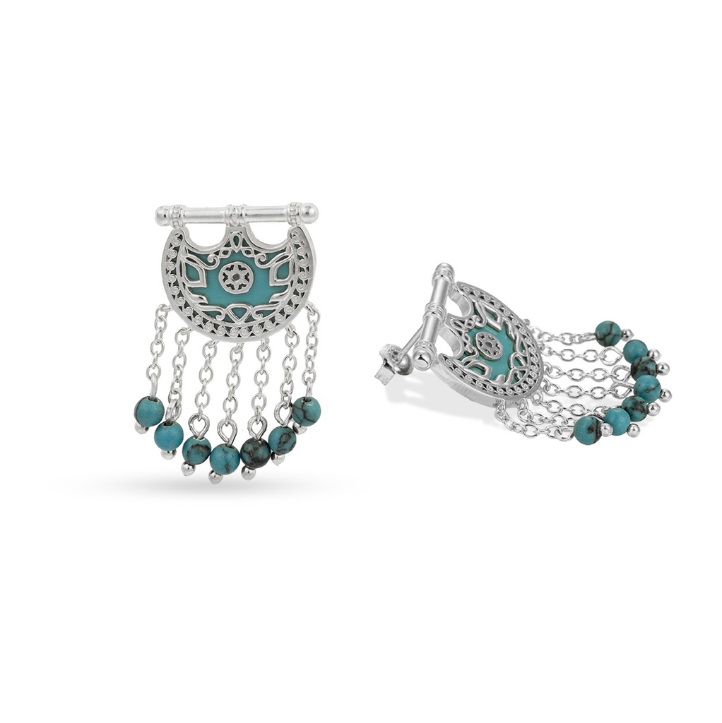 Kahila's Silver Earring with Turquoise Stone and Drops (KC79)