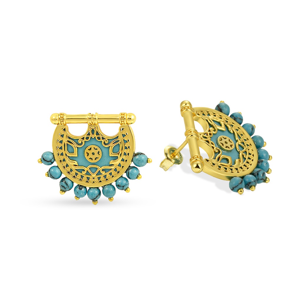 Kahilah's Gold-Plated Silver Earring with Turquoise Stone (KC86)