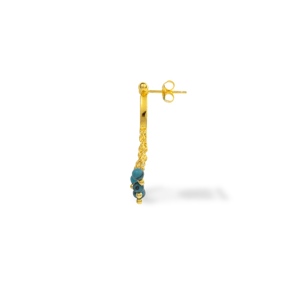 Kahilah's Gold-Plated Silver Earring with Turquoise Stone and Drops (KC88)