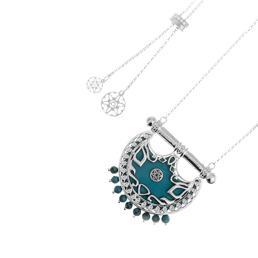 Kahila's Silver Necklace with Turquoise Stone - Small (KC70)