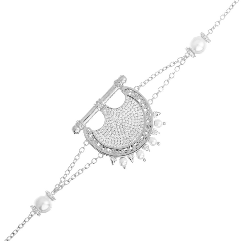 Kahila's Zircon Spiky Pearl Silver Bracelet (KC127)
