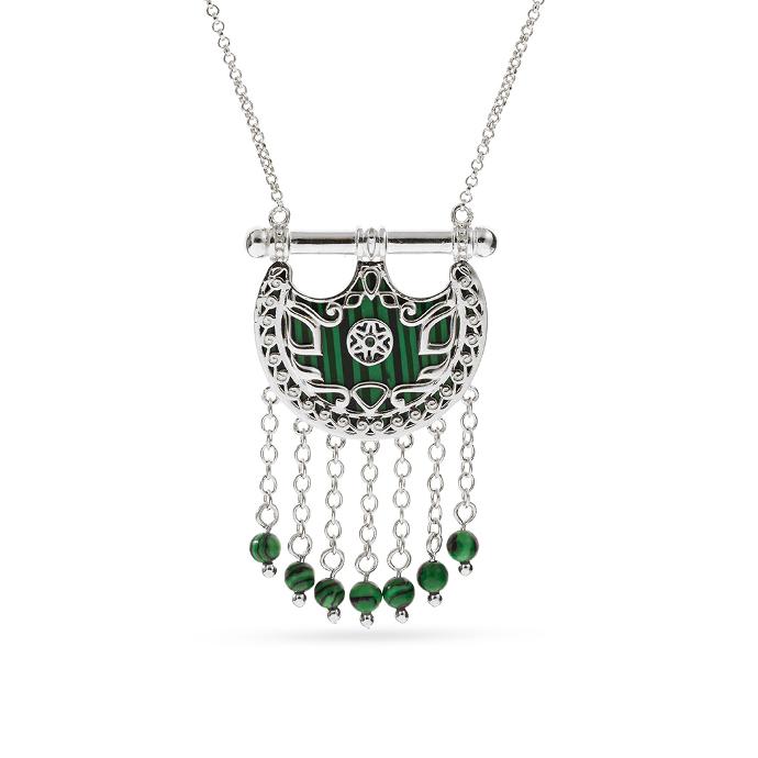 Kahilah's Silver Necklace with Malachite stone and drops  (KC29)