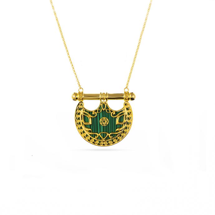 Kahilah's Gold-Plated Silver Necklace with Malachite stone -small (KC32)
