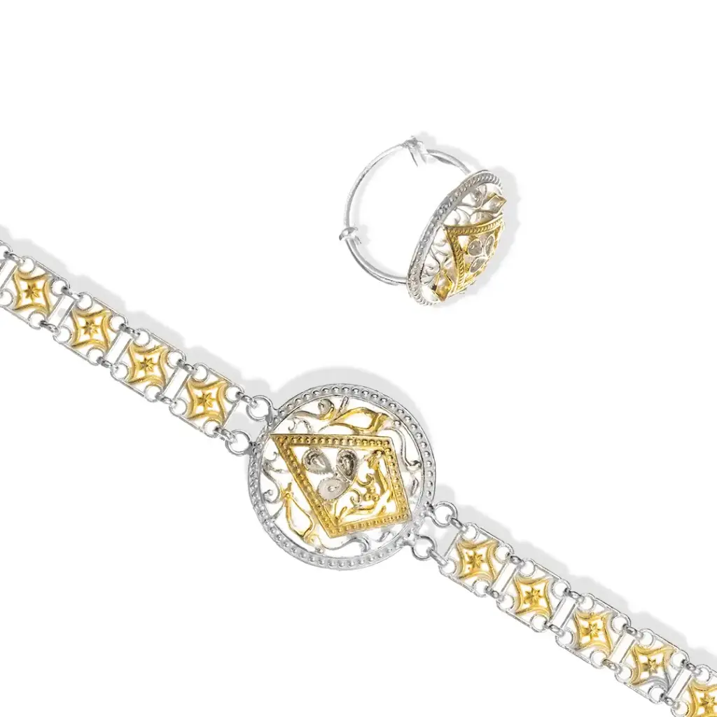 Omani Silver Bracelet & Ring, partially gold plated (OBRS181)