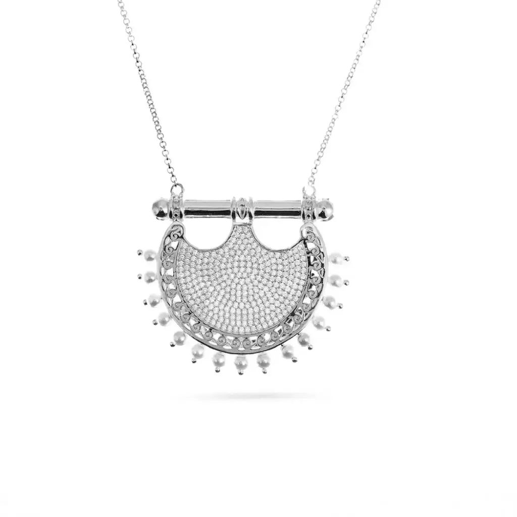 Kahila's Zircon Pearl Silver Necklace - Large (KC62)