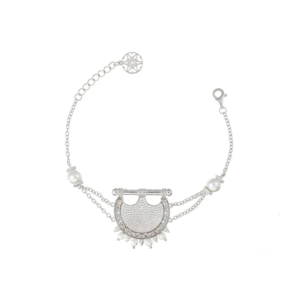 Kahila's Zircon Spiky Pearl Silver Bracelet (KC127)