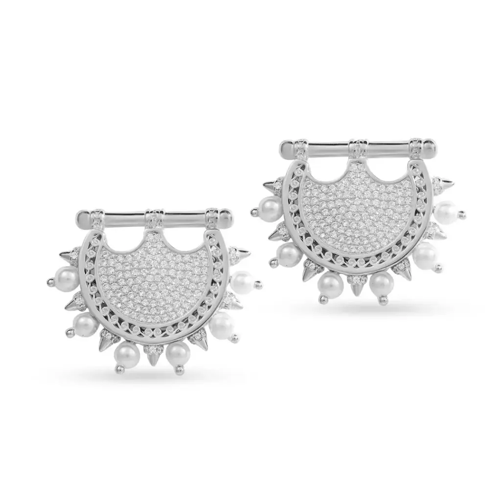 Kahila's Zircon Spiky Pearl Silver Earring (KC59)