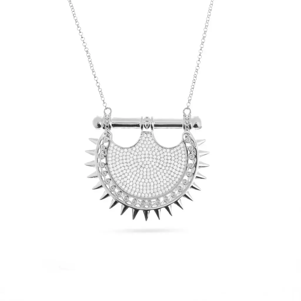 Kahila's Zircon Spiky Silver Necklace - Large (KC124)