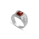 Men Silver Ring, Red Stone (S-6949)