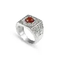 Men Silver Ring, Red Stone (S-6950)
