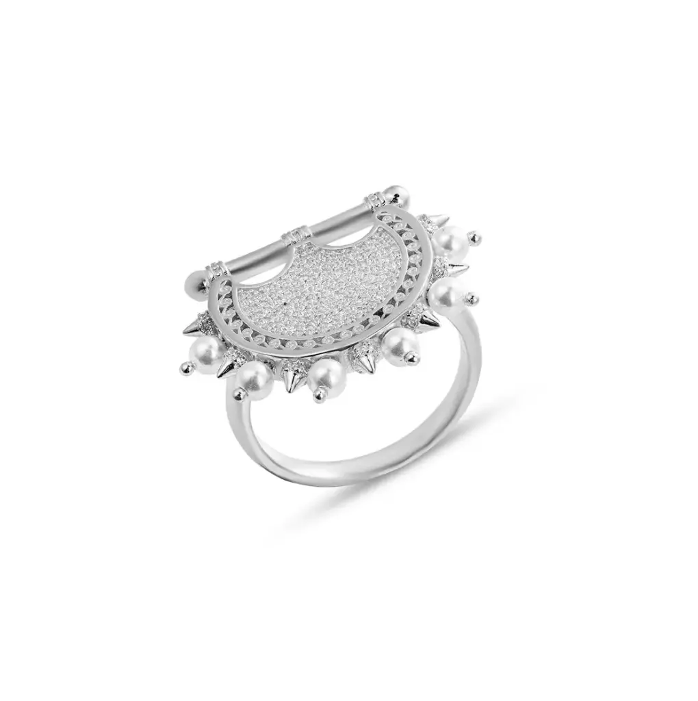 Kahila's Zircon Spiky Pearl Silver Ring (KC58)