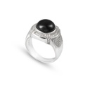 Men Silver Ring, Black Stone (S-5142)