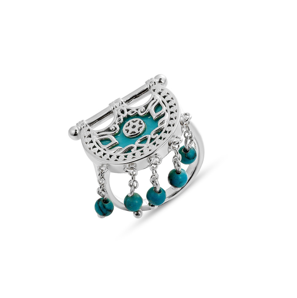 Kahila's Silver Ring with Turquoise Stone and Drop (KC64)