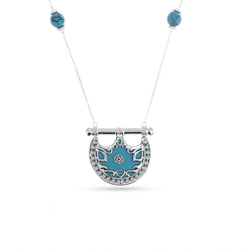 Kahila's Silver Necklace with Turquoise - Small (KC67)