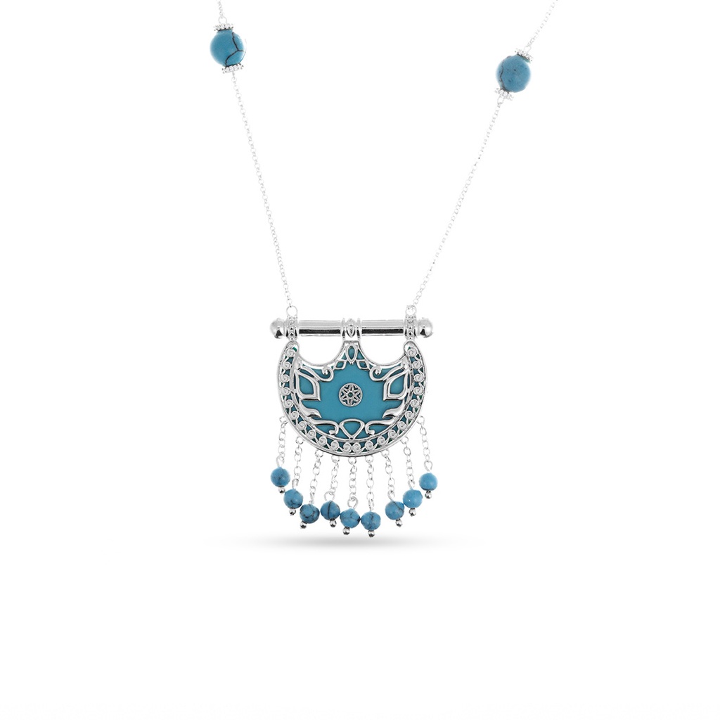 Kahila's Silver Necklace with Turquoise Stone and Drop - Small (KC71)