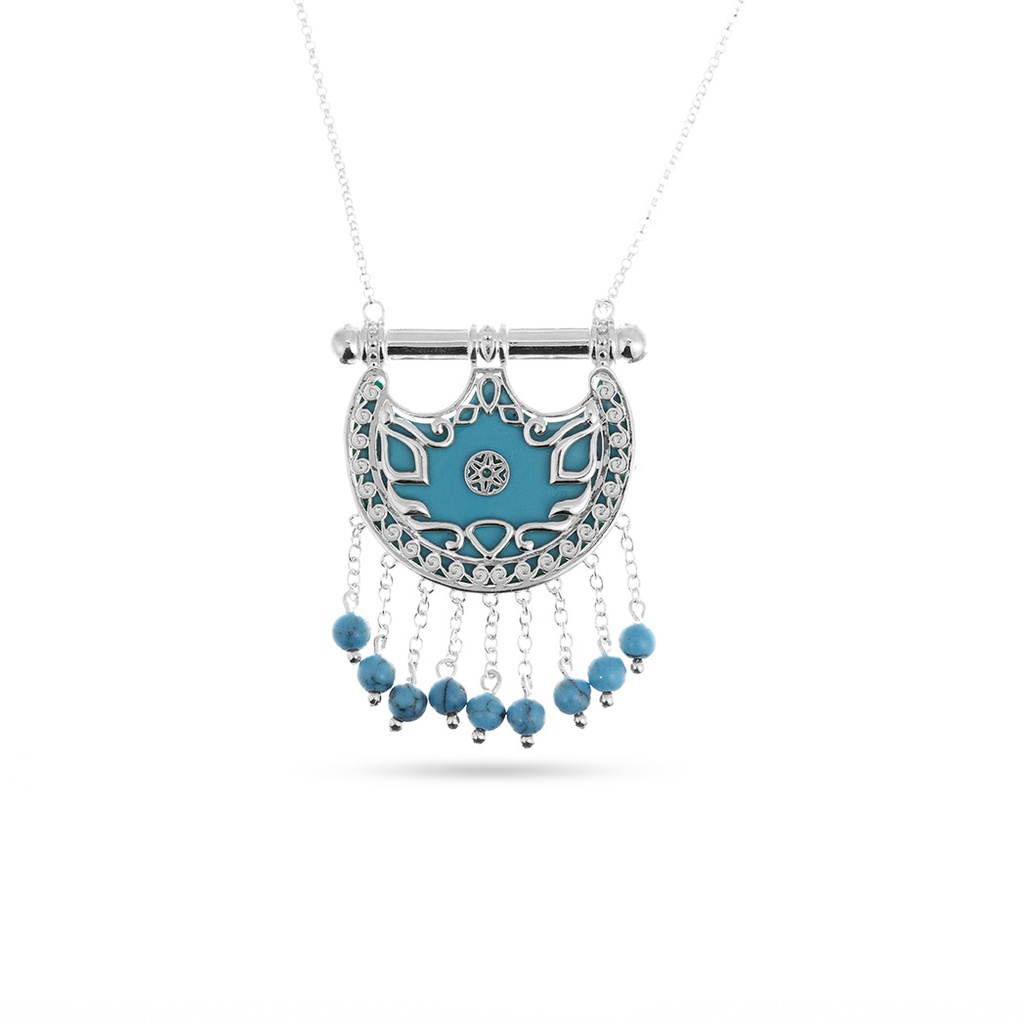 Kahila's Silver Necklace with Turquoise Stone and Drop - Large (KC72)