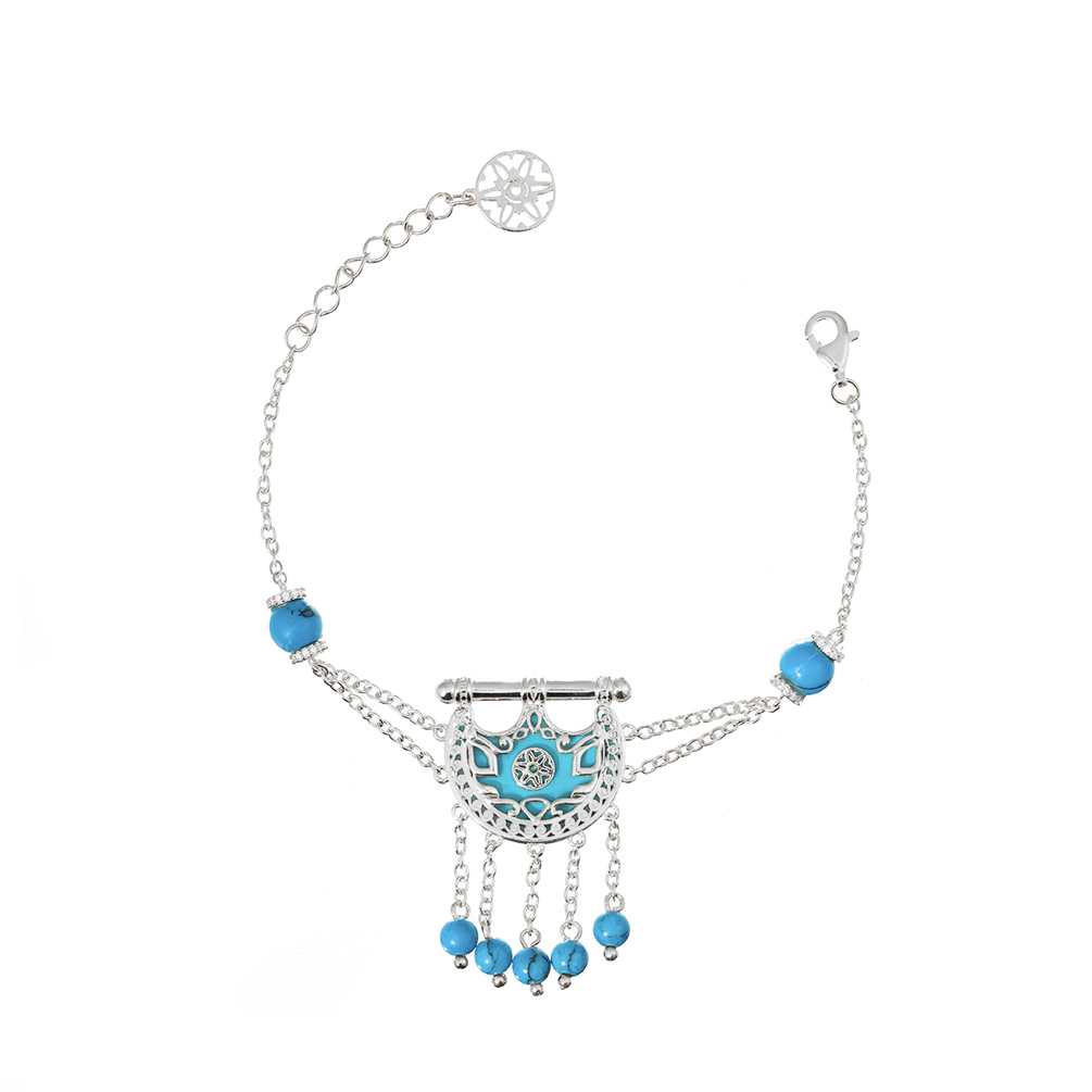 Kahila's Silver Bracelet with Turquoise Stone and Drop (KC73)