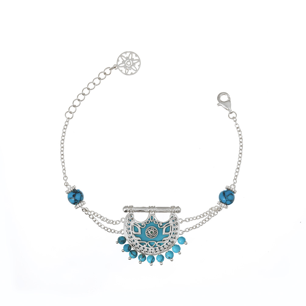 Kahila's Silver Bracelet with Turquoise Stone (KC75)