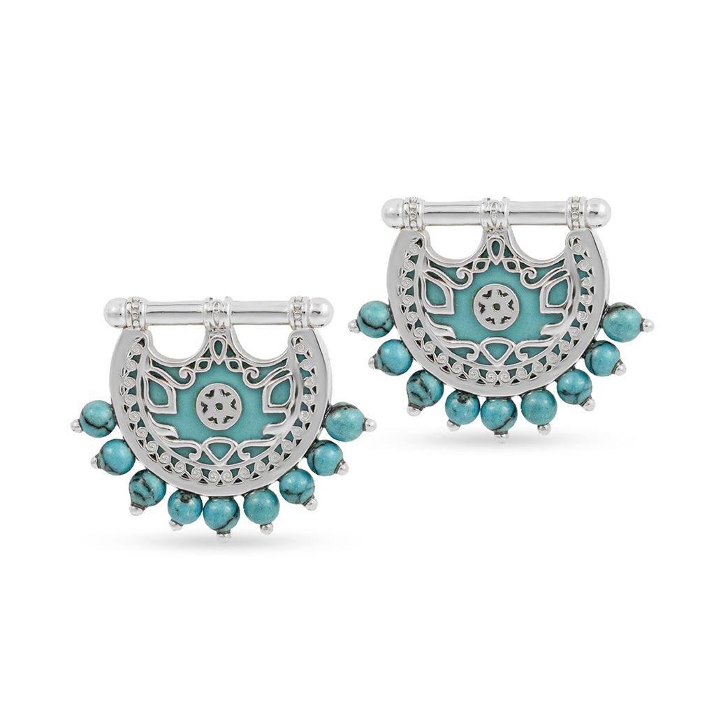 Kahila's Silver Earring with Turquoise Stone (KC77)