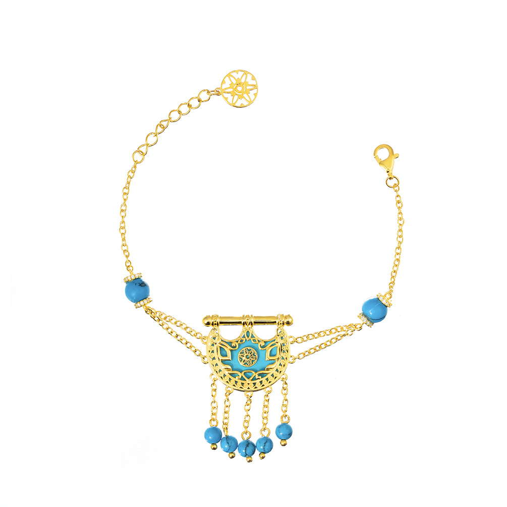 Kahilah's Gold-Plated Silver Bracelet with Turquoise Stone and Drops (KC84)