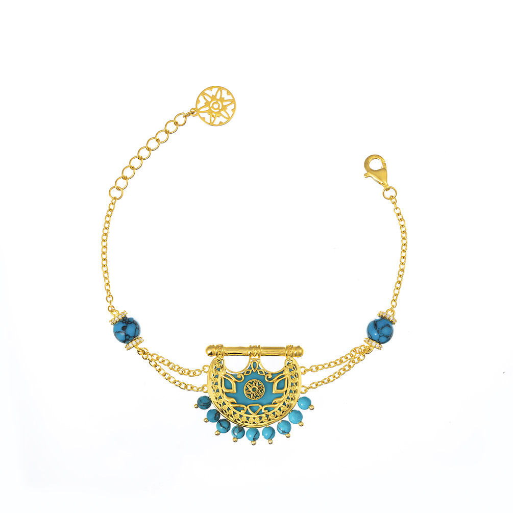 Kahilah's Gold-Plated Silver Bracelet with Turquoise Stone (KC85)