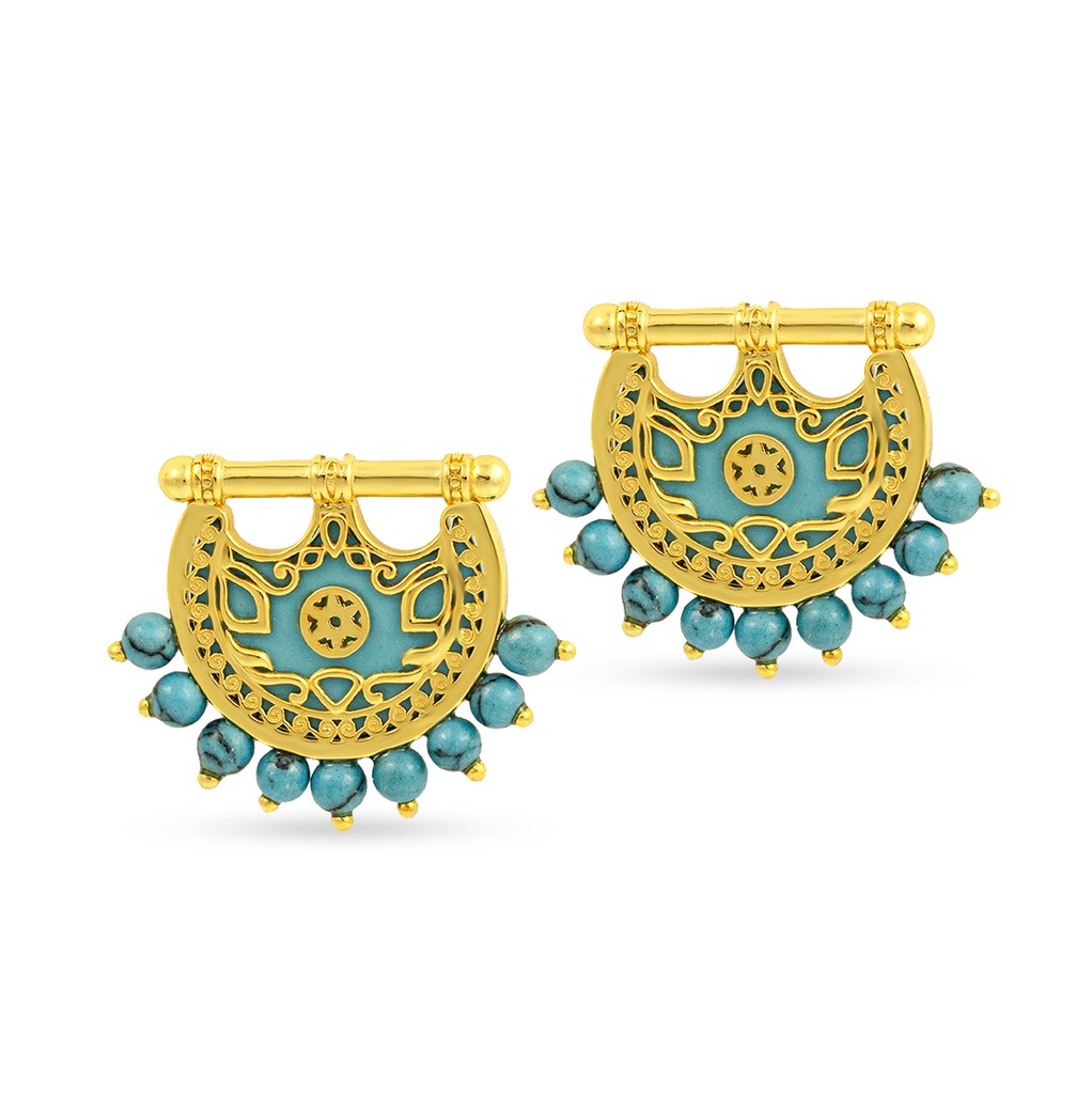 Kahilah's Gold-Plated Silver Earring with Turquoise Stone (KC86)
