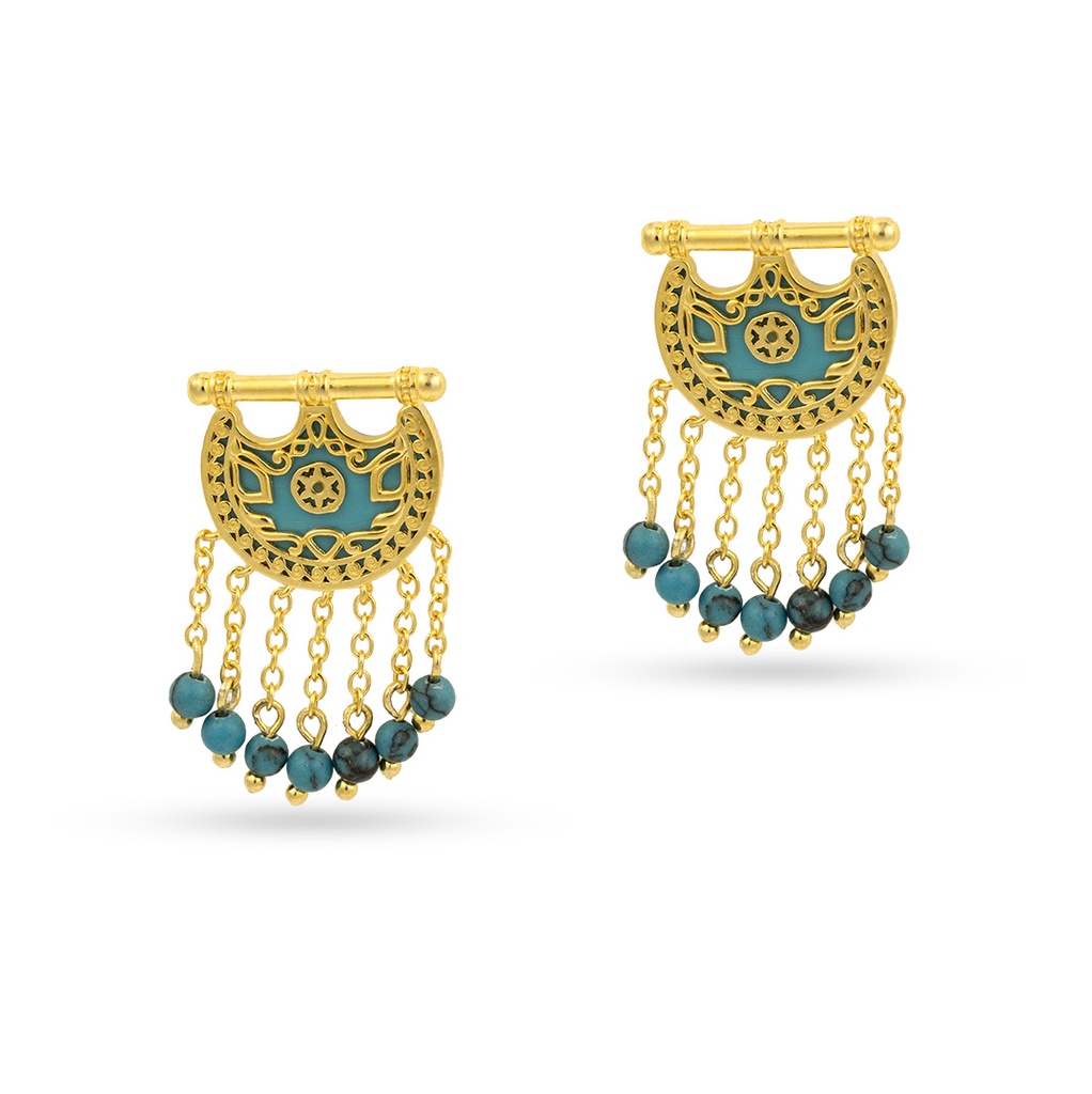 Kahilah's Gold-Plated Silver Earring with Turquoise Stone and Drops (KC88)