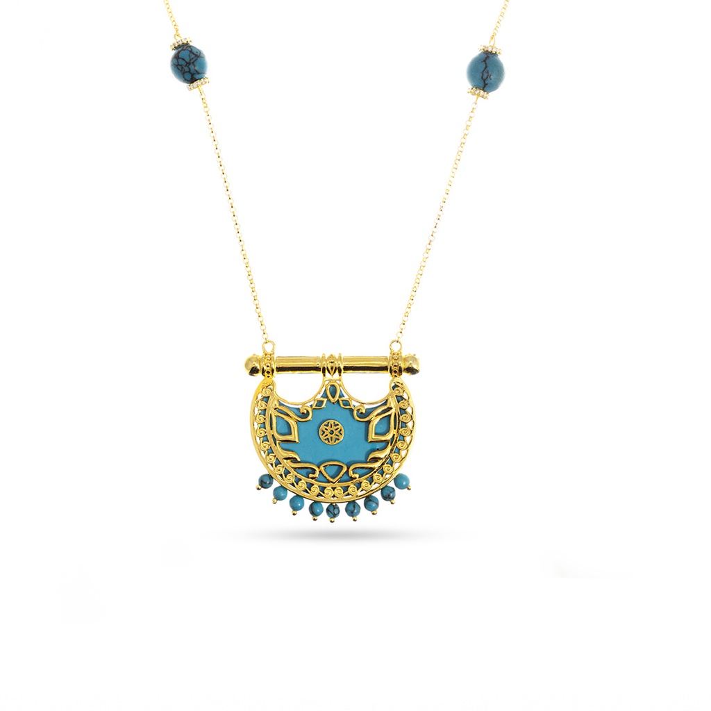 Kahila's Gold - Plated Silver Necklace with Turquoise Stone - Small (KC94)