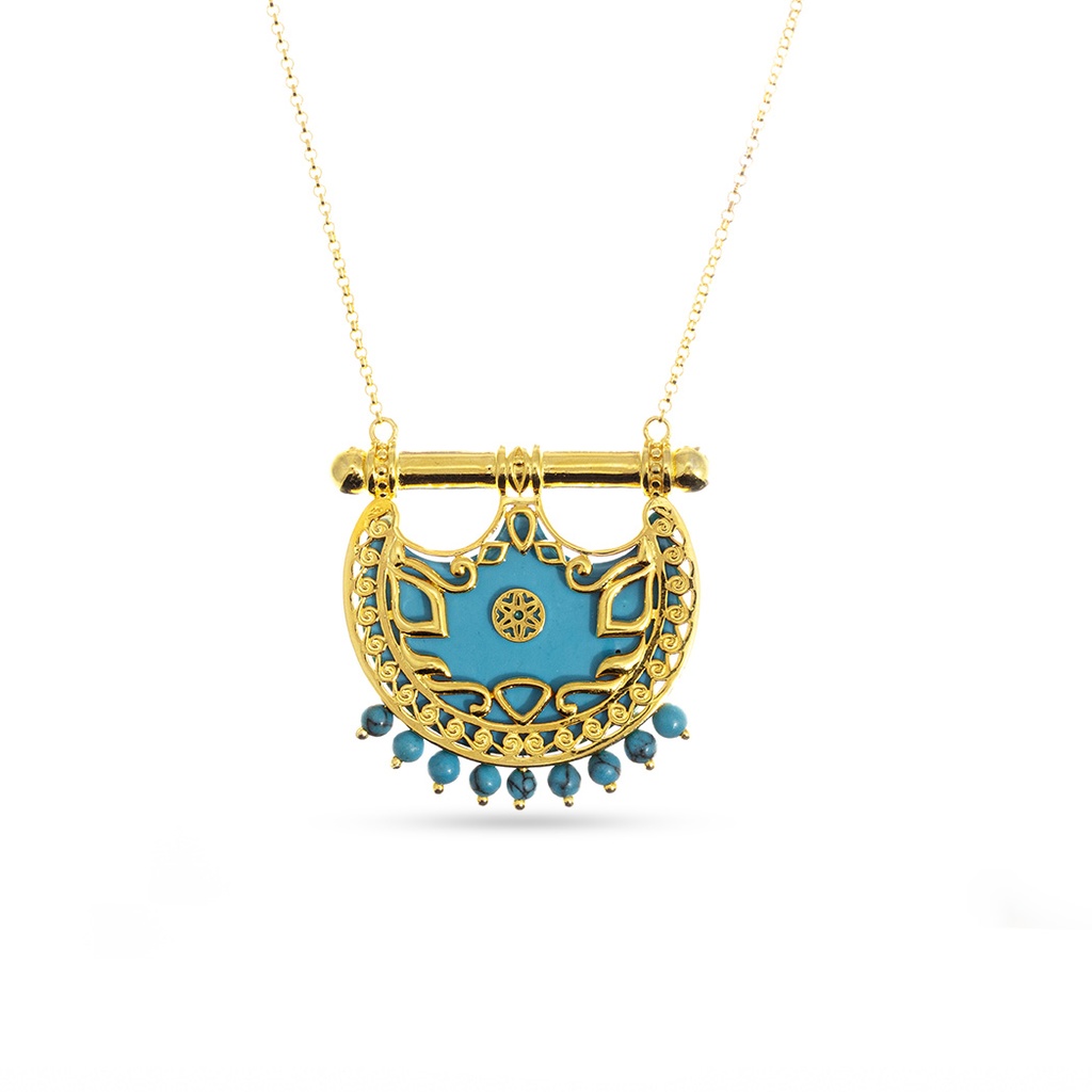 Kahila's Gold - Plated Silver Necklace with Turquoise Stone - Large (KC92)