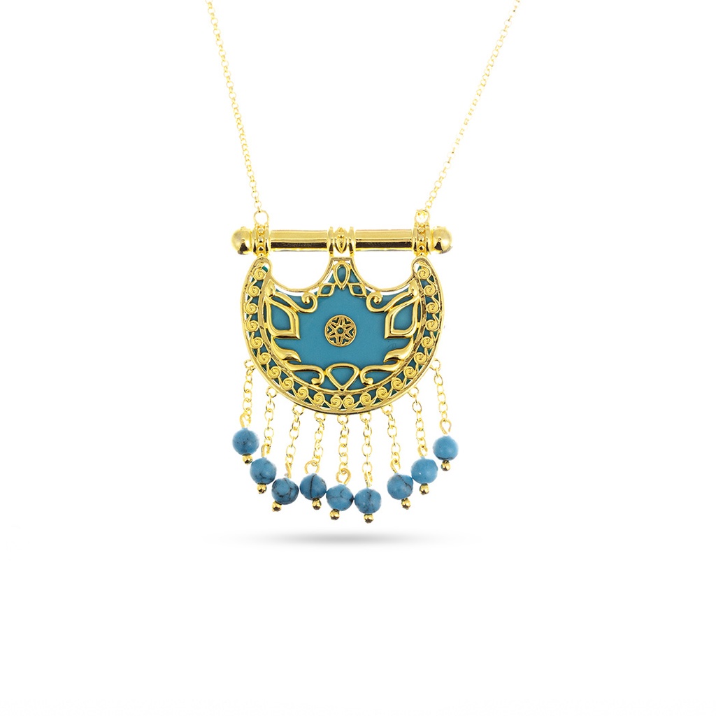 Kahila's Gold - Plated Silver Necklace with Turquoise Stone and Drops - Large (KC93)