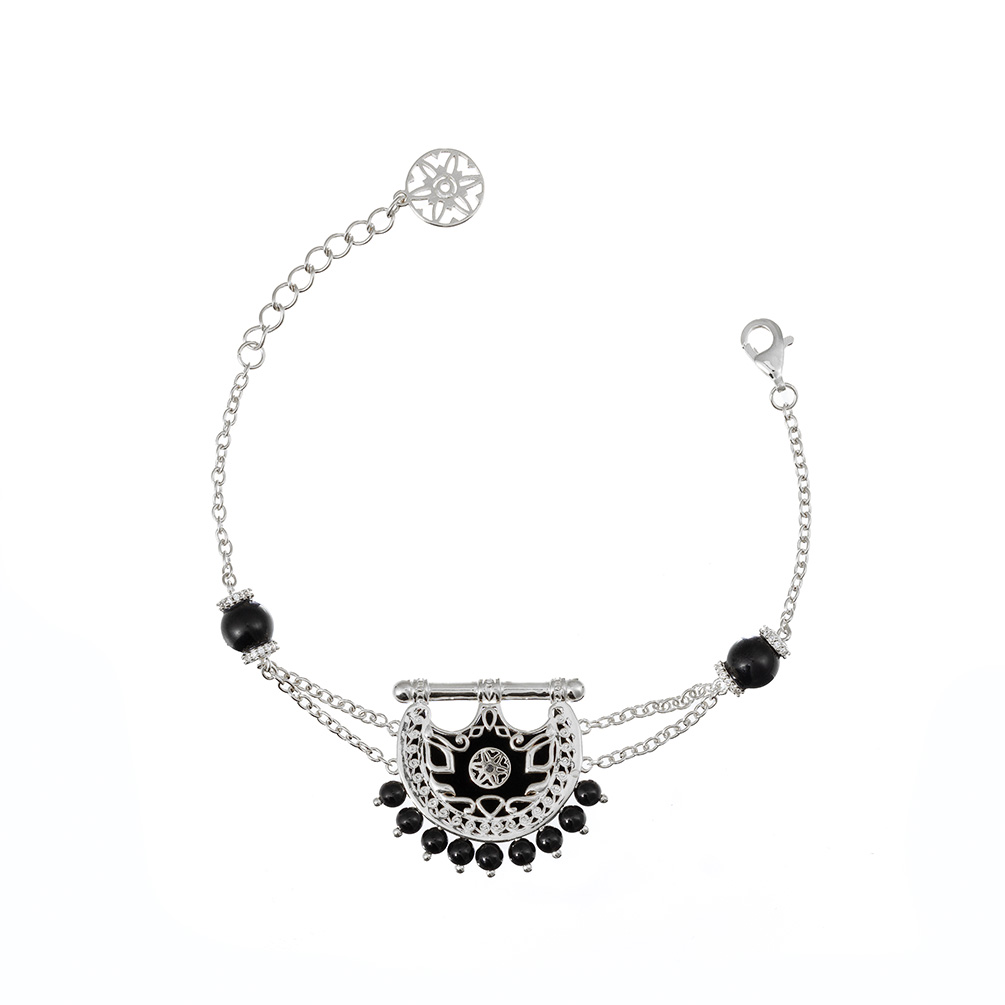 Kahila's Silver Bracelet with Black Onyx Stone (KC99)