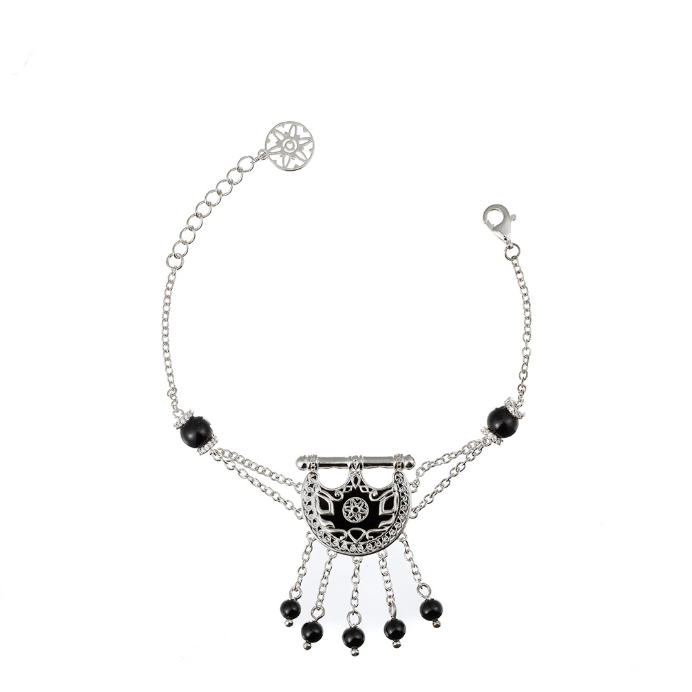 Kahila's Silver Bracelet with Black Onyx Stone and Drops (KC100)