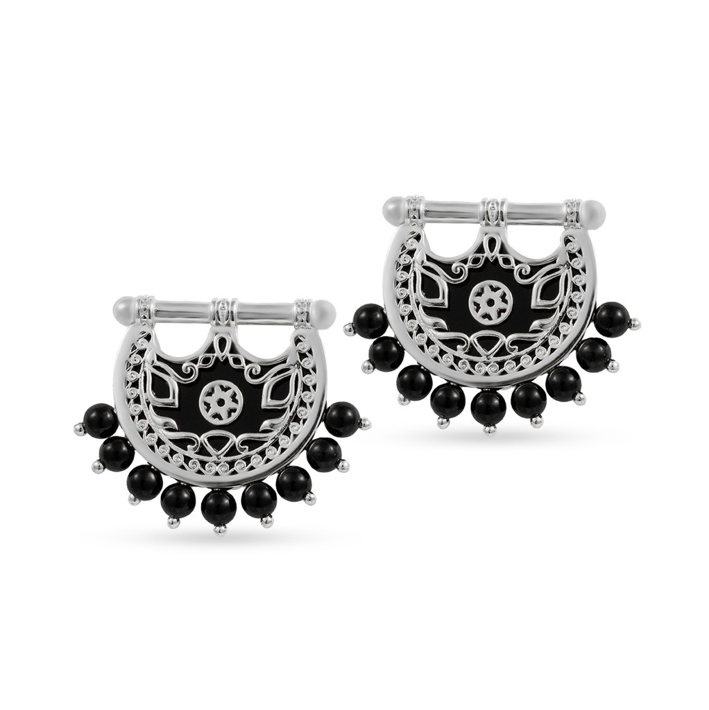 Kahila's Silver Earring with Black Onyx Stone (KC108)