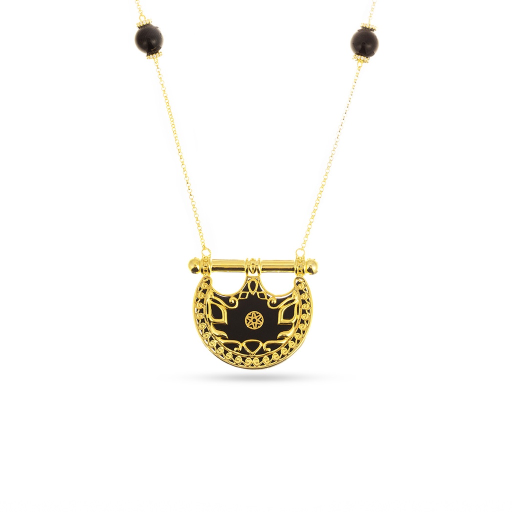 Kahila's Gold - Plated Silver Necklace with Black Onyx - Small (KC114)