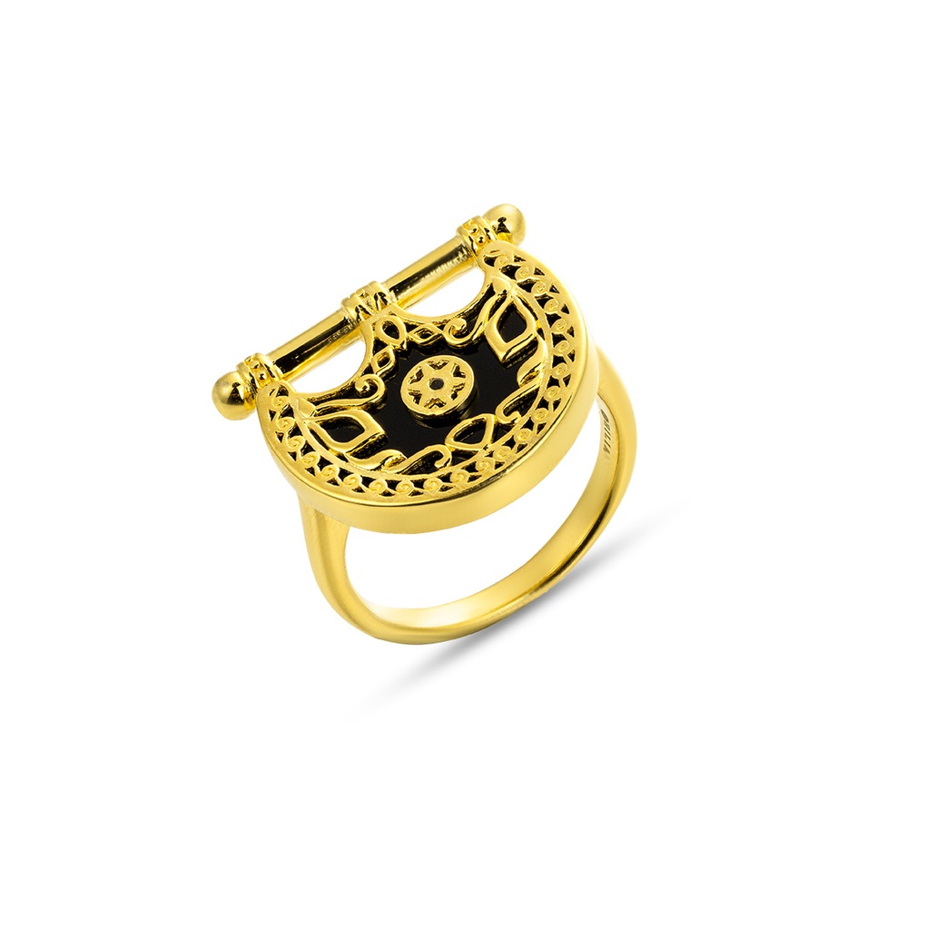 Kahila's Gold - Plated Silver Ring with Black Onyx (KC114)