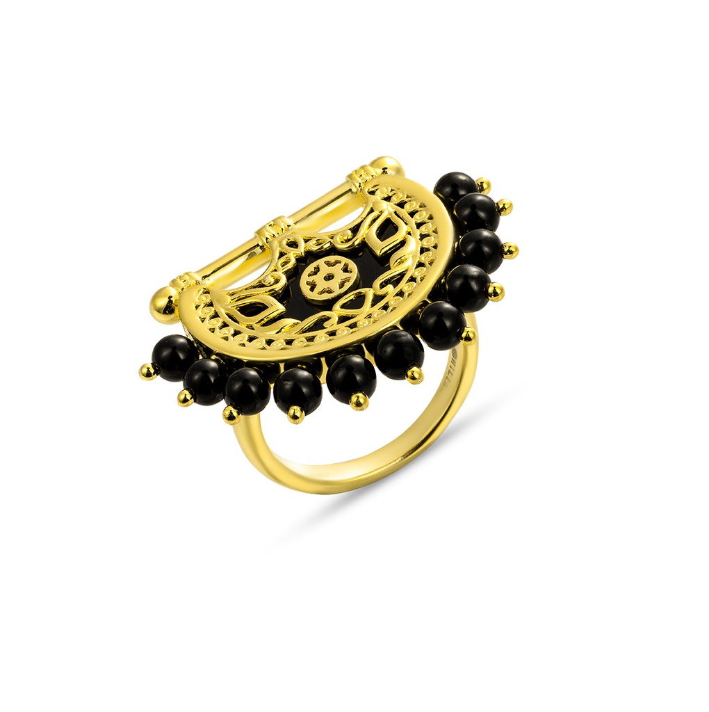 Kahila's Gold - Plated Silver Ring with Black Onyx Stone (KC115)