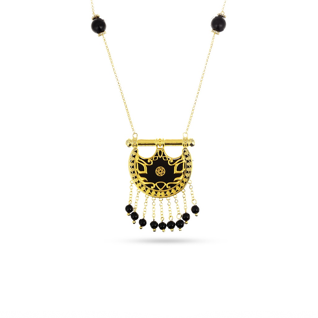 Kahila's Gold - Plated Silver Necklace with Black Onyx Stone and Drop - Small (KC116)