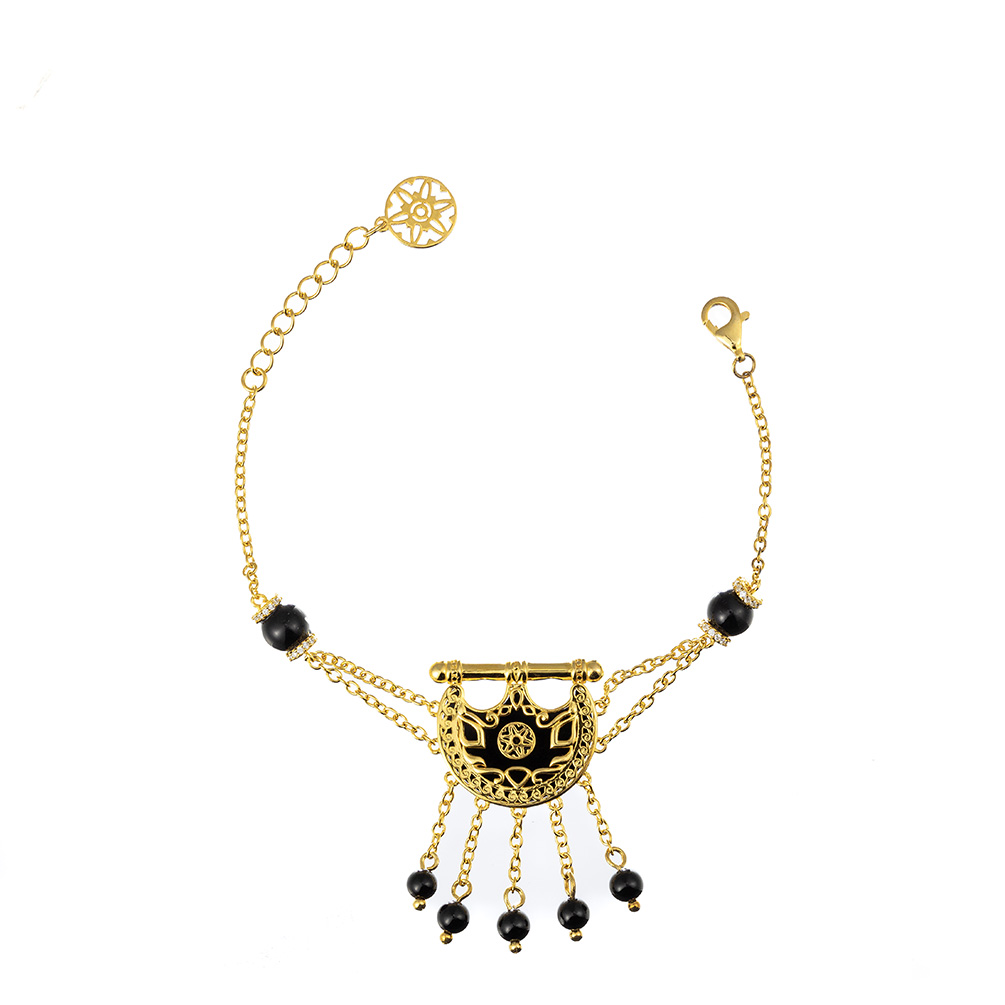 Kahila's Gold - Plated Silver Bracelet with Black Onyx Stone and Drop (KC122)