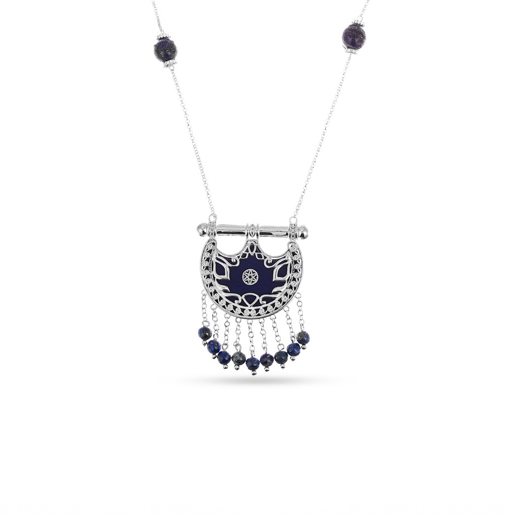 Kahila's Silver Necklace with Lazord Stone and Drops- Small (KC139)
