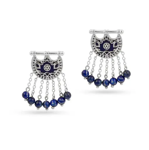 [H04873] Kahila's Silver Earring with Lazord Stone and Drops (KC137)