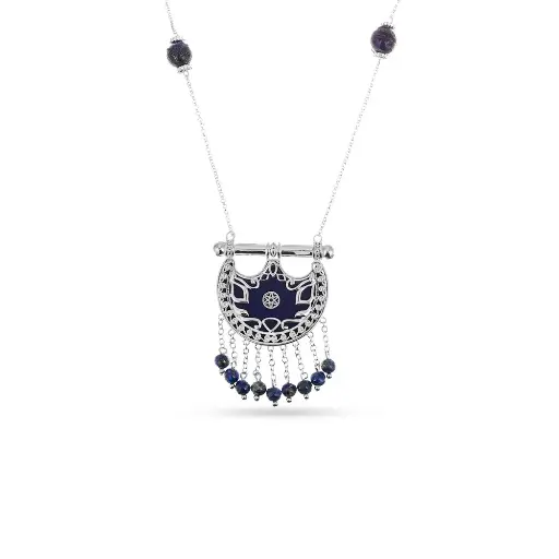 [H04879] Kahila's Silver Necklace with Lazord Stone and Drops- Small (KC139)